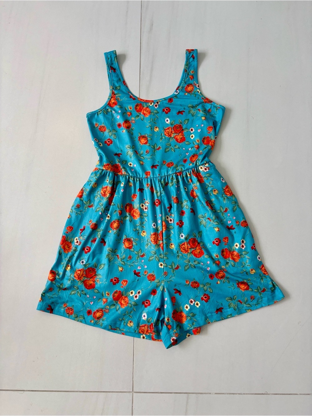 Floral Tank Romper in Teal NWT